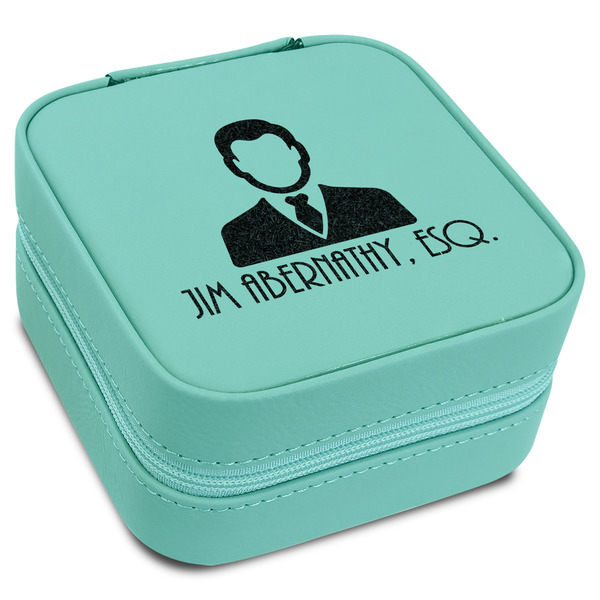 Custom Lawyer / Attorney Avatar Travel Jewelry Box - Teal Leather (Personalized)