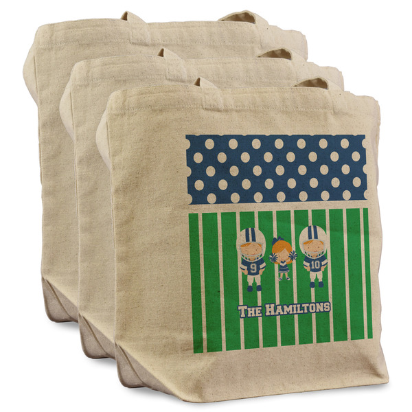 Custom Football Reusable Cotton Grocery Bags - Set of 3 (Personalized)