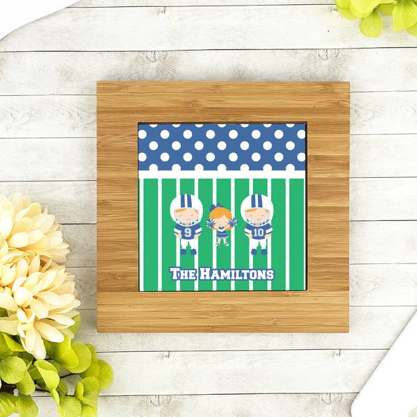 Football Bamboo Trivet with 6" Tile - LIFESTYLE