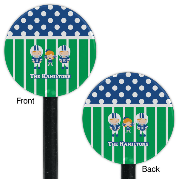 Football Black Plastic 5.5" Stir Stick - Double Sided - Round - Front & Back