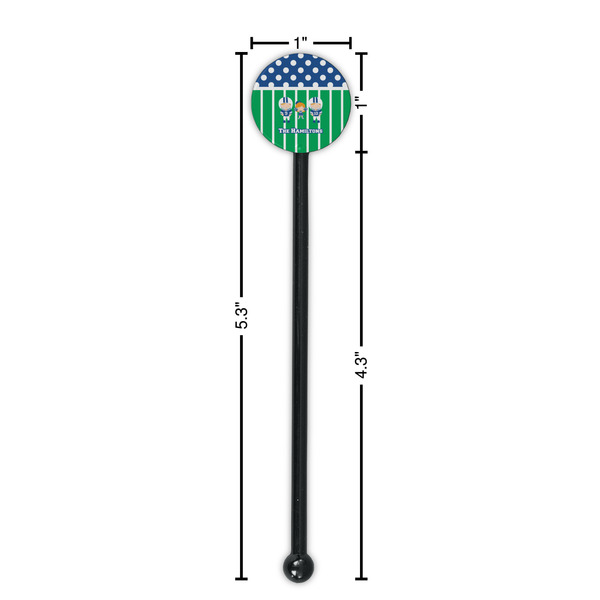 Football Black Plastic 5.5" Stir Stick - Round - Dimensions