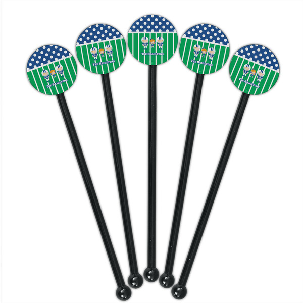 Football Black Plastic 5.5" Stir Stick - Round - Fan View