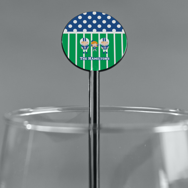 Football Black Plastic 5.5" Stir Stick - Round - Main