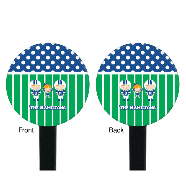 Football Black Plastic 7" Stir Stick - Double Sided - Round - Front & Back