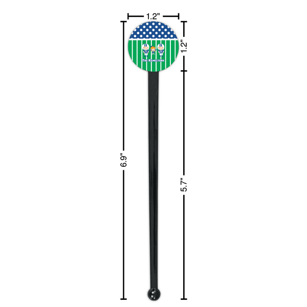 Football Black Plastic 7" Stir Stick - Round - Dimensions