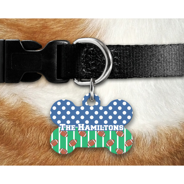 Football Bone Shaped Dog Tag on Collar & Dog