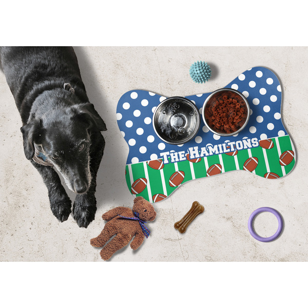 Football Bone Shaped Mat w/ Food & Water