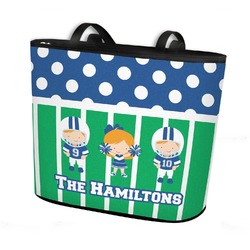 Football Bucket Tote w/ Genuine Leather Trim - Large w/ Front & Back Design (Personalized)