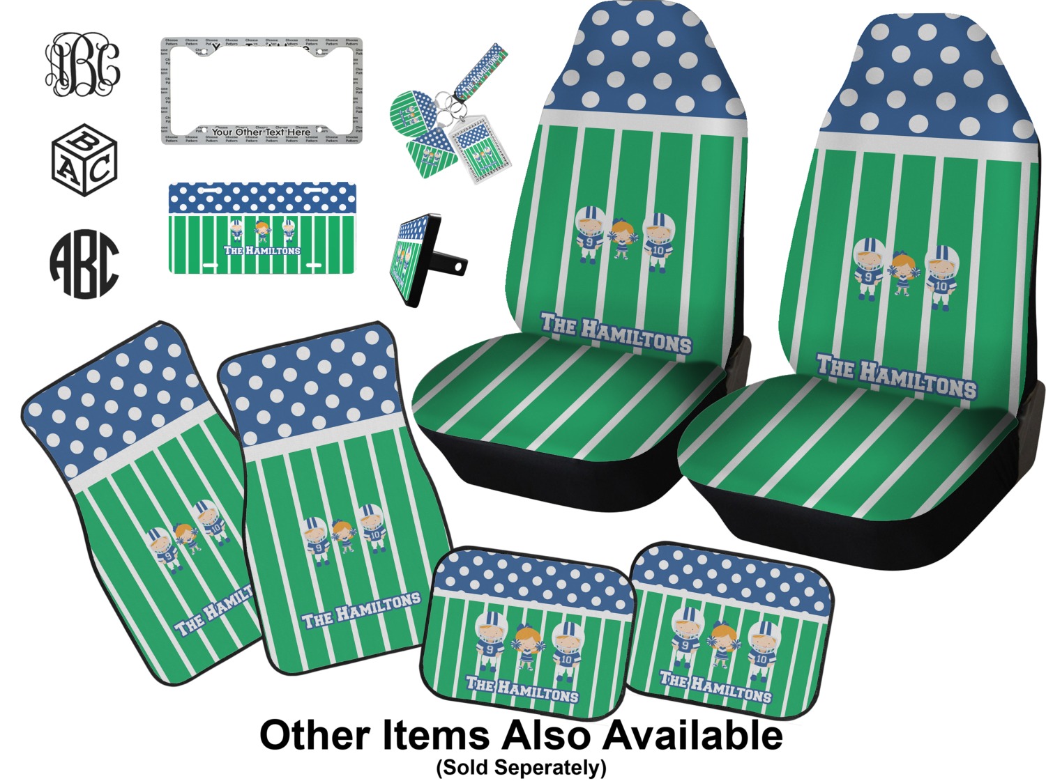 Football Car Floor Mats Set 2 Front & 2 Back (Personalized