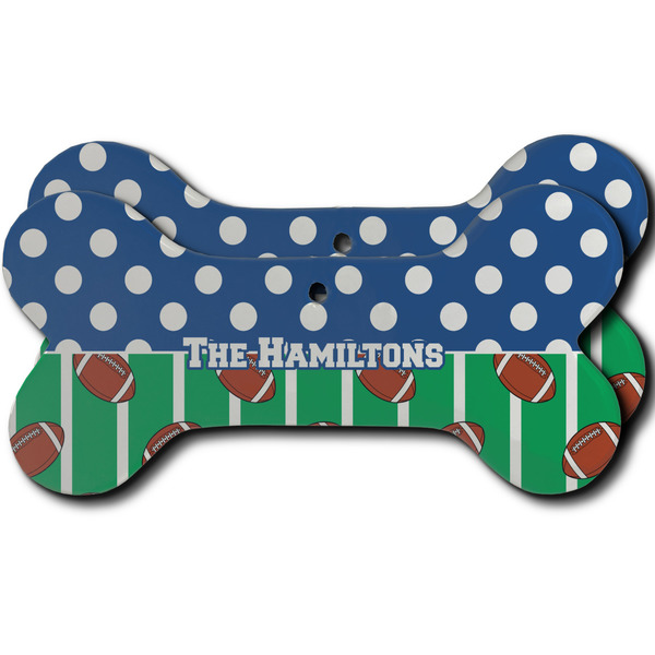 Custom Football Ceramic Dog Ornament - Front & Back w/ Multiple Names
