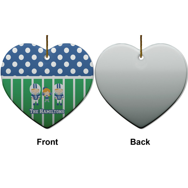Football Ceramic Flat Ornament - Heart Front & Back (APPROVAL)