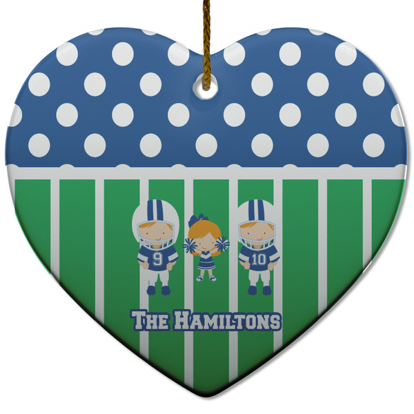 Custom Football Heart Ceramic Ornament w/ Multiple Names