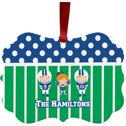 Football Metal Frame Ornament - Double Sided w/ Multiple Names