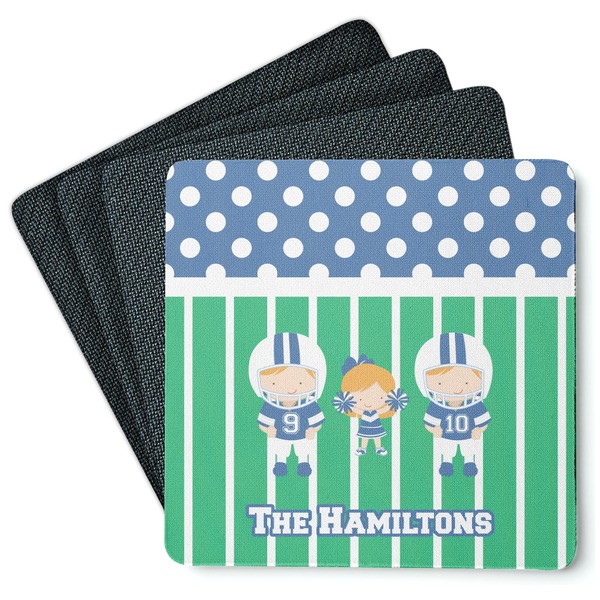 Custom Football Square Rubber Backed Coasters - Set of 4 (Personalized)