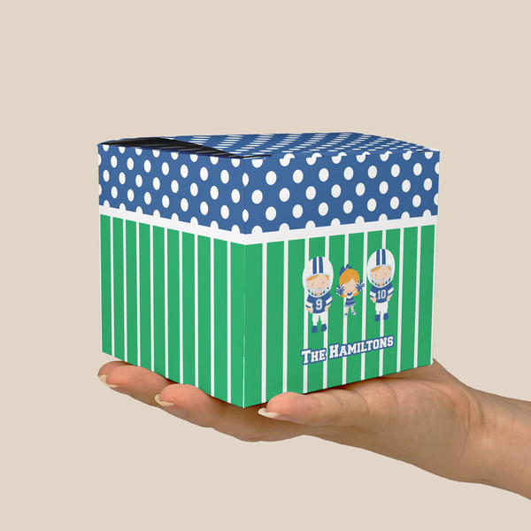Football Cube Favor Gift Box - On Hand - Scale View