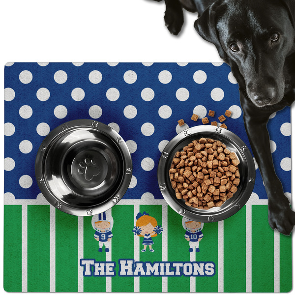 Football Dog Food Mat - Large LIFESTYLE