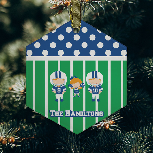 Football Frosted Glass Ornament - Hexagon (Lifestyle)