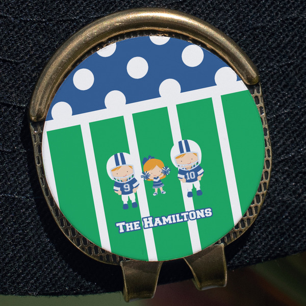 Football Golf Ball Marker Hat Clip - Gold - Close Up