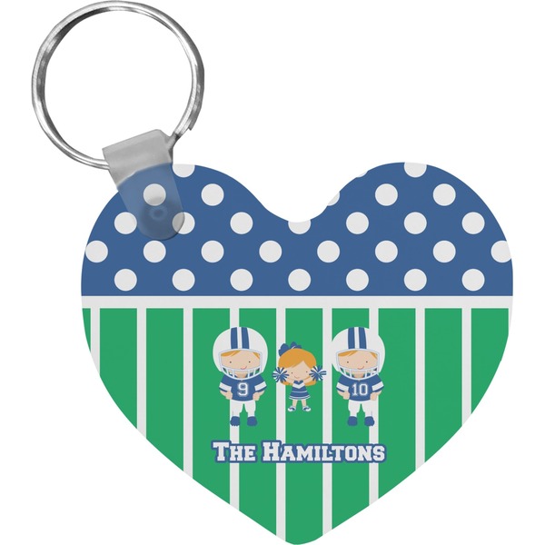 Custom Football Heart Plastic Keychain w/ Multiple Names