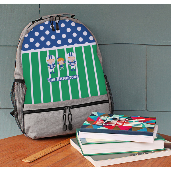 Football Large Backpack - Gray - On Desk