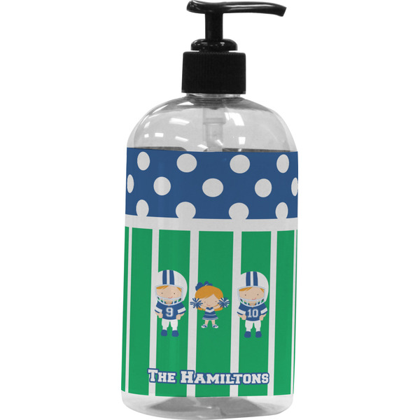 Custom Football Plastic Soap / Lotion Dispenser (16 oz - Large - Black) (Personalized)