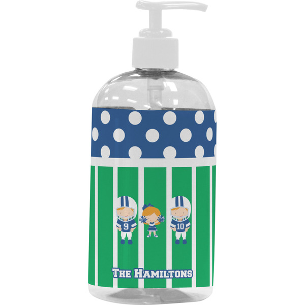 Custom Football Plastic Soap / Lotion Dispenser (16 oz - Large - White) (Personalized)