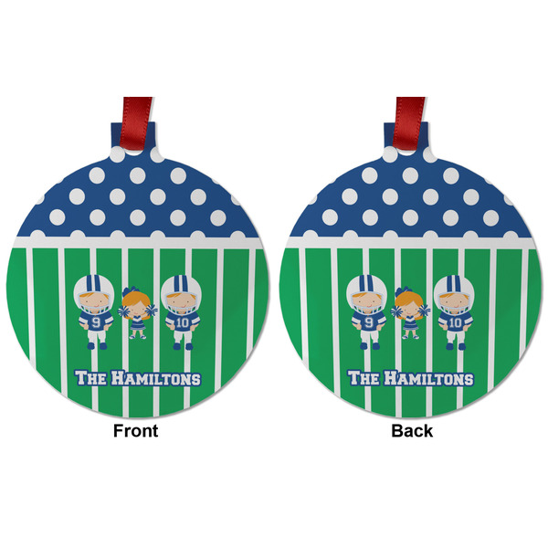 Football Metal Ball Ornament - Front and Back