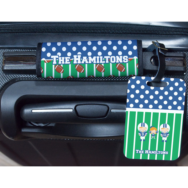 Football Metal Luggage Tag & Handle Wrap - In Context