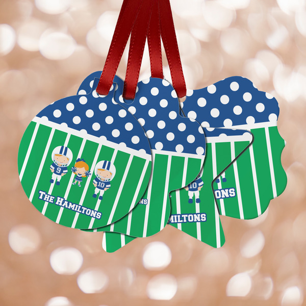 Custom Football Metal Ornaments - Double Sided w/ Multiple Names