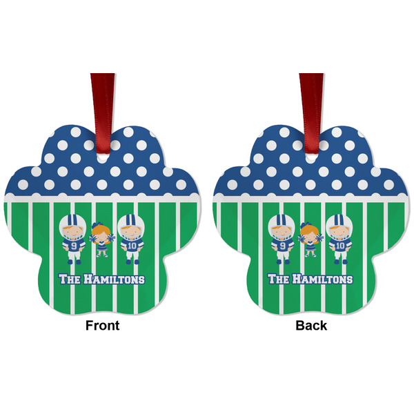 Football Metal Paw Ornament - Front and Back
