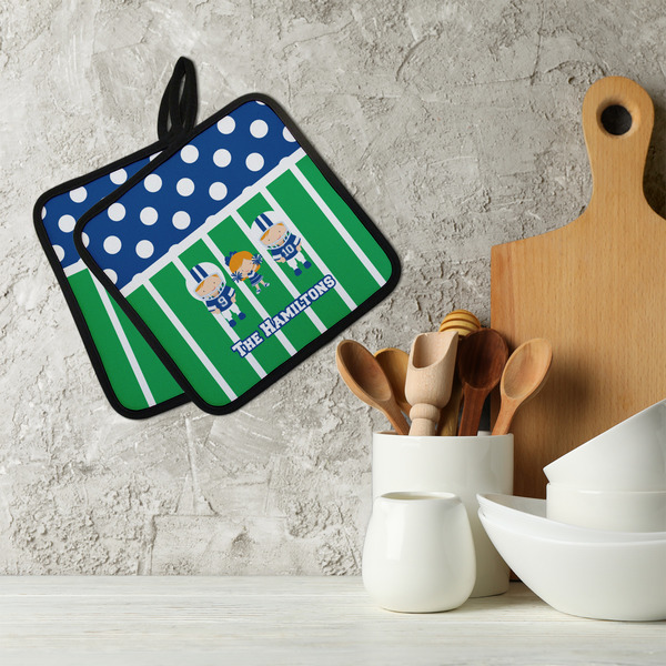 Football Neoprene Pot Holder - Set of 2  LIFESTYLE