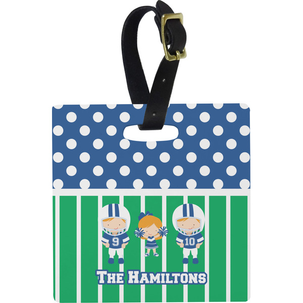 Custom Football Plastic Luggage Tag - Square w/ Multiple Names