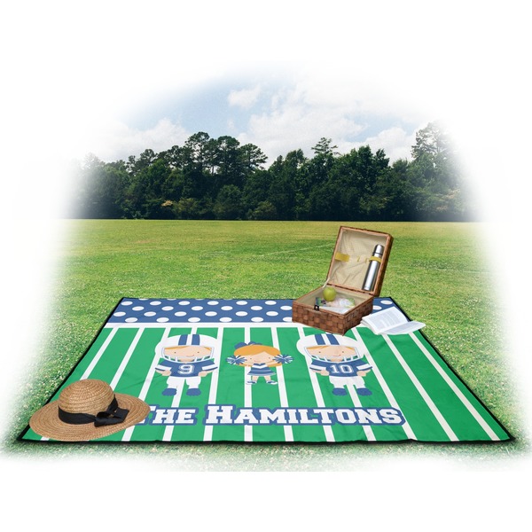 Football Picnic Blanket - with Basket Hat and Book - in Use
