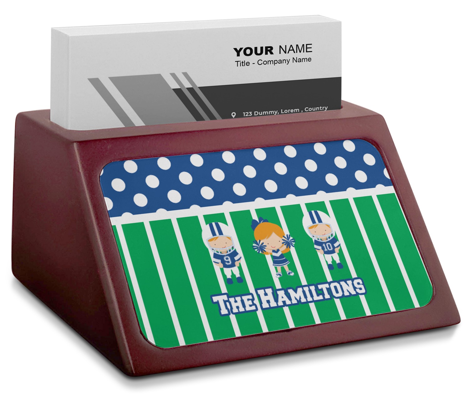 Football Red Mahogany Business Card Holder (Personalized) YouCustomizeIt