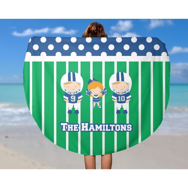 Football Round Beach Towel - In Use