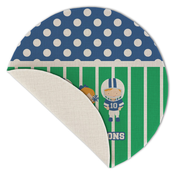 Football Round Linen Placemats - Front (folded corner single sided)