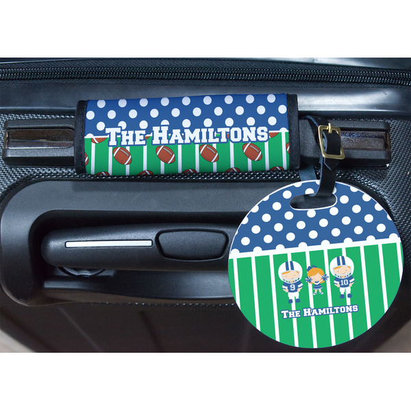 Football Round Luggage Tag & Handle Wrap - In Context