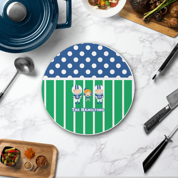 Football Round Stone Trivet - In Context View