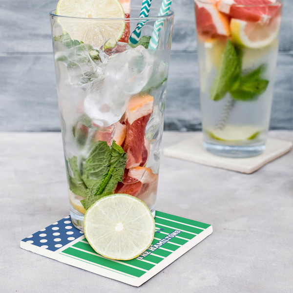 Football Set of 4 Stone Coasters - In Context View