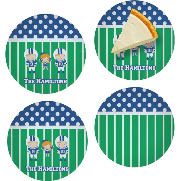 Custom Football Set of 4 Glass Appetizer / Dessert Plate 8" (Personalized)