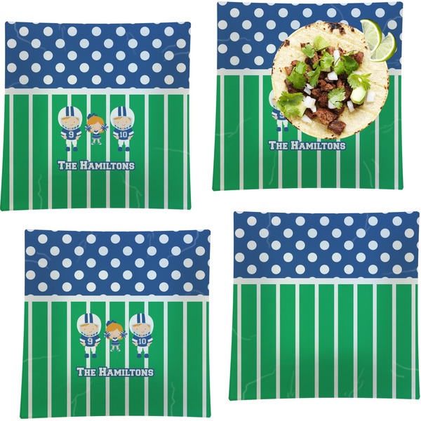 Custom Football Set of 4 Glass Square Lunch / Dinner Plate 9.5" (Personalized)