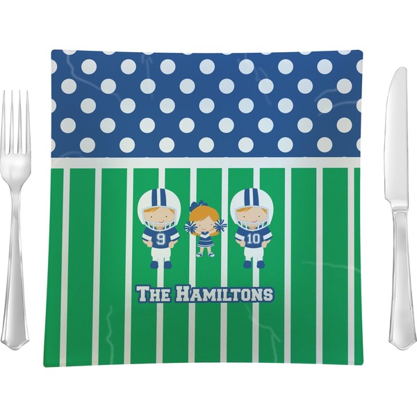 Custom Football Glass Square Lunch / Dinner Plate 9.5" (Personalized)