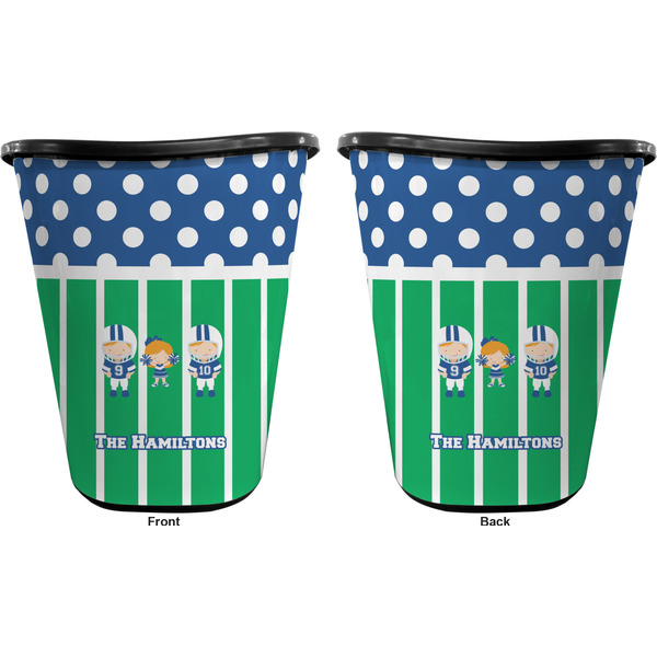 Football Trash Can Black - Front and Back - Apvl