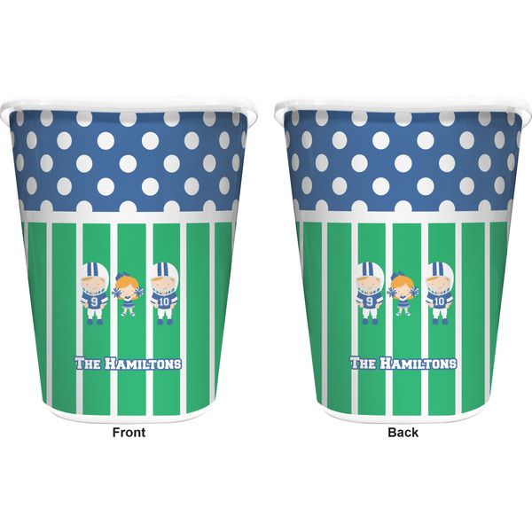 Football Trash Can White - Front and Back - Apvl