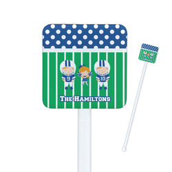 Football Square Plastic Stir Sticks - Single Sided (Personalized)
