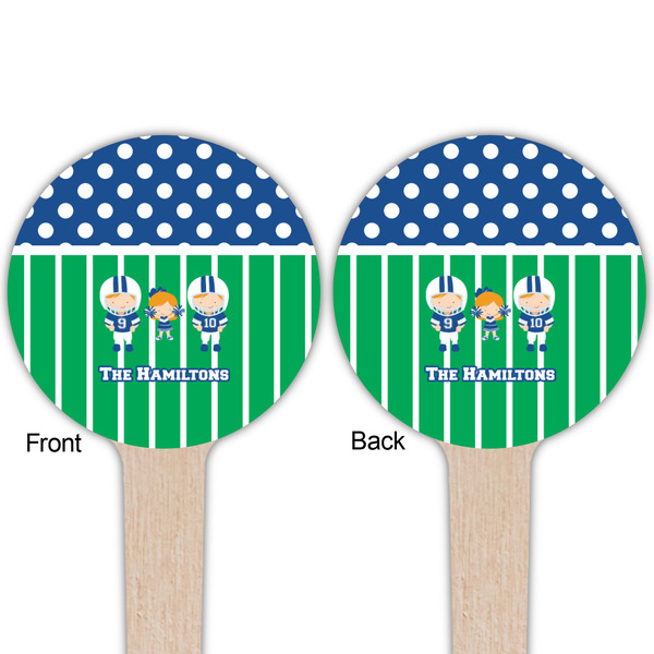 Football Wooden 4" Food Pick - Round - Double Sided - Front & Back