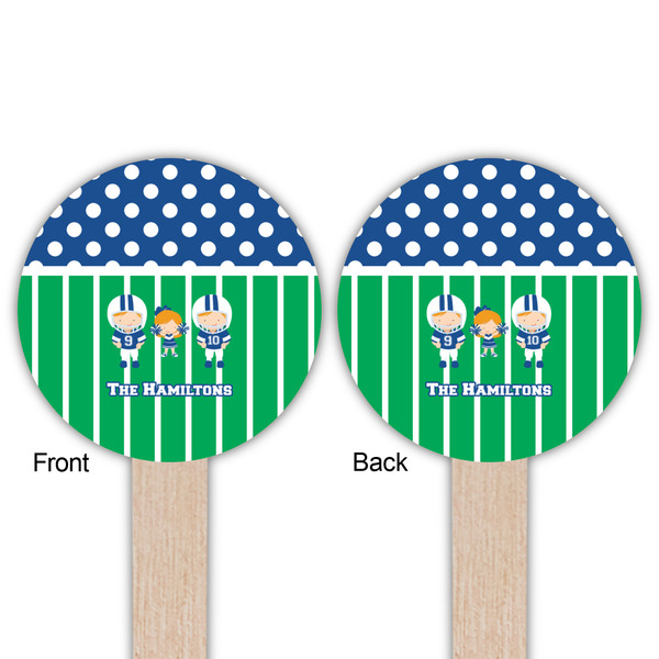 Football Wooden 6" Food Pick - Round - Double Sided - Front & Back