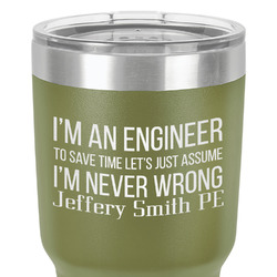 Engineer Quotes 30 oz Stainless Steel Tumbler - Olive - Double-Sided (Personalized)