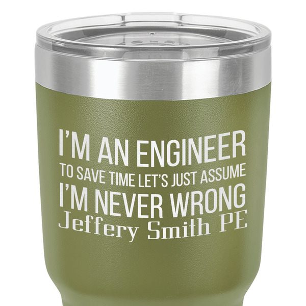 Engineer Quotes 30 oz Stainless Steel Ringneck Tumbler - Olive - Close Up