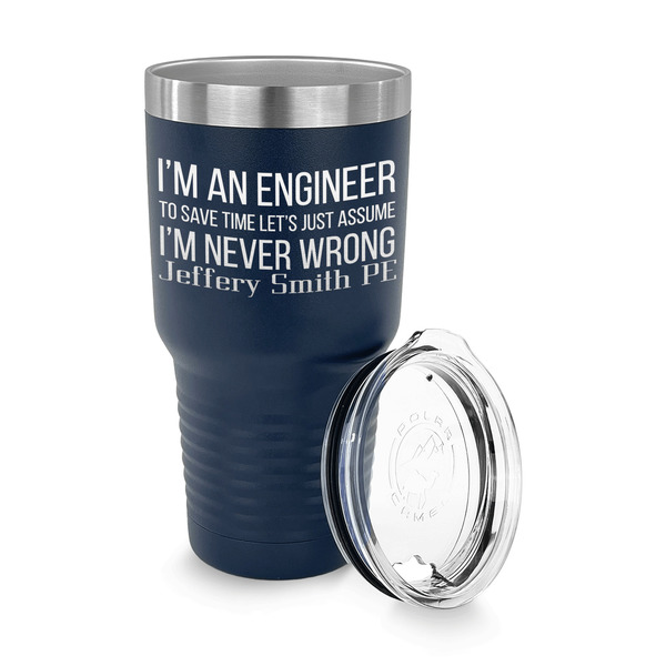 Engineer Quotes 30 oz Stainless Steel Ringneck Tumblers - Navy - LID OFF
